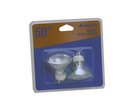 2-PAK HALOGEN GU10 50W 240V