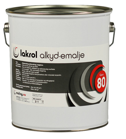 Lakrol Alkyd Emalje glans 80 højglans, 2,5 ltr