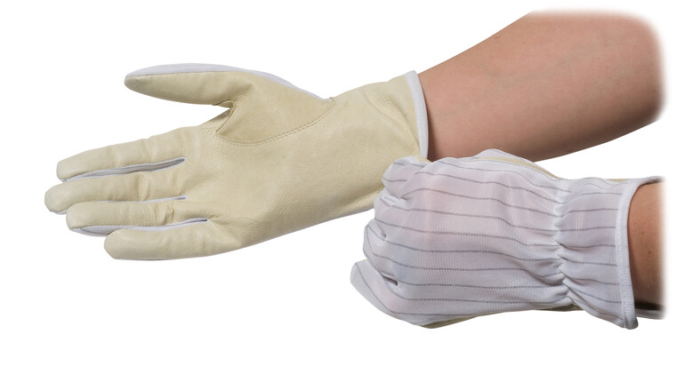 Læderhandsker med håndryg af polyester