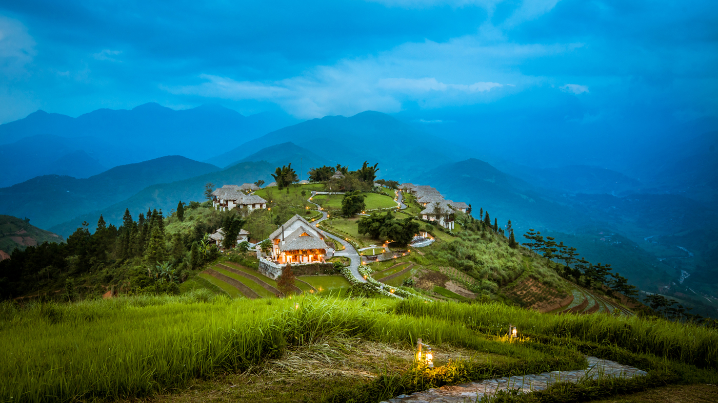 Udsigter over Sapa-dalen fra luksuriøse Topas Ecolodge.