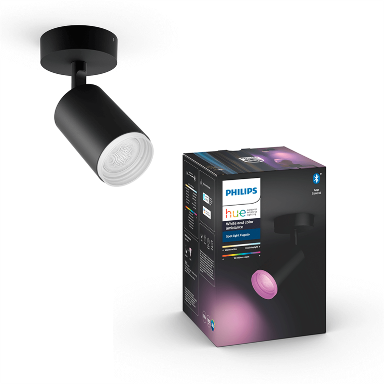 Fugato Single Spot Black 1 pcs. Bluetooth White/Color - Philips Hue - Buy online
