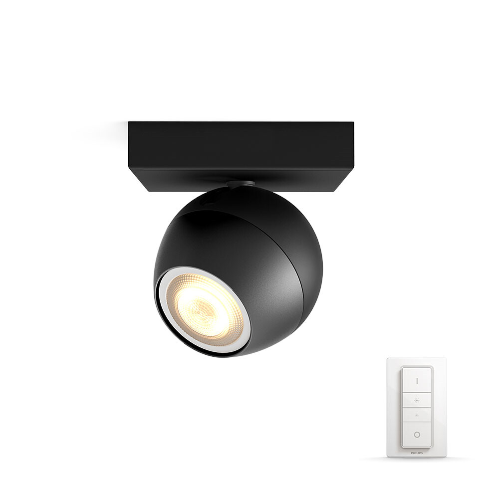 Buckram Lamp Single Spot m/Switch White Amb. Black - Philips Hue - Buy online