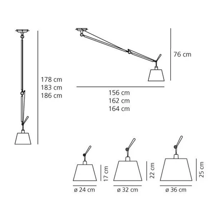 Artemide - Tolomeo Decentrata Suspensione Pendant lamp, aluminum /  parchment shade Ø 24 cm