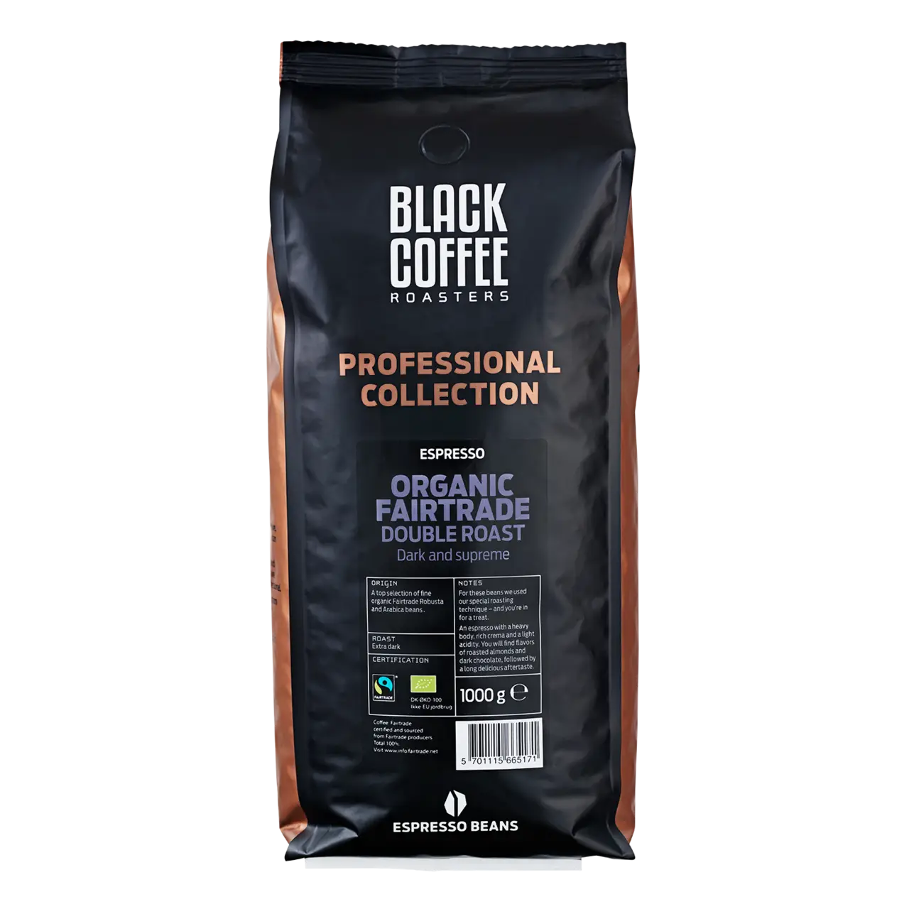 Hele kaffebønner Black Coffee Roasters Double Roast Organic Fairtrade 1