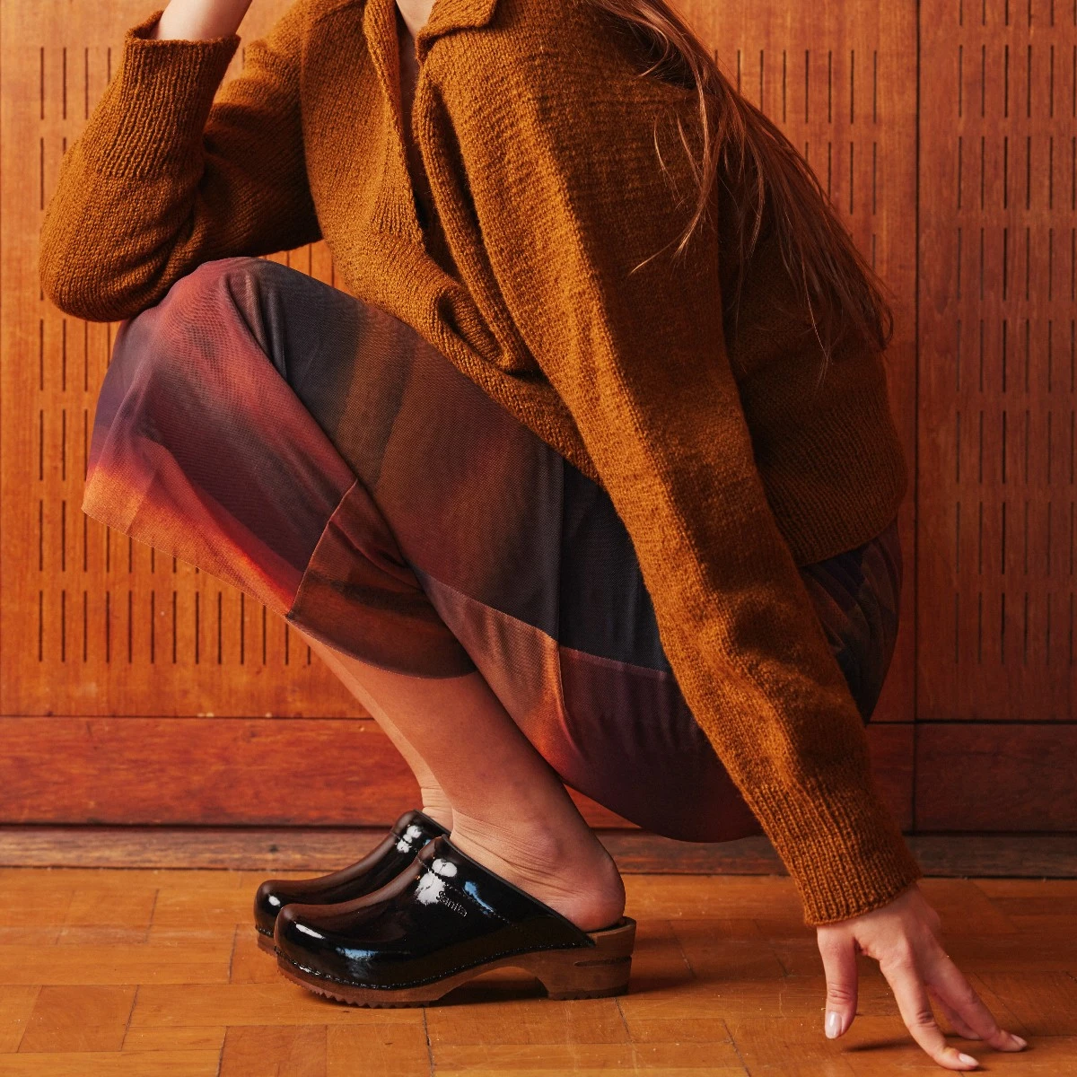 Sanita red patent leather clogs deals