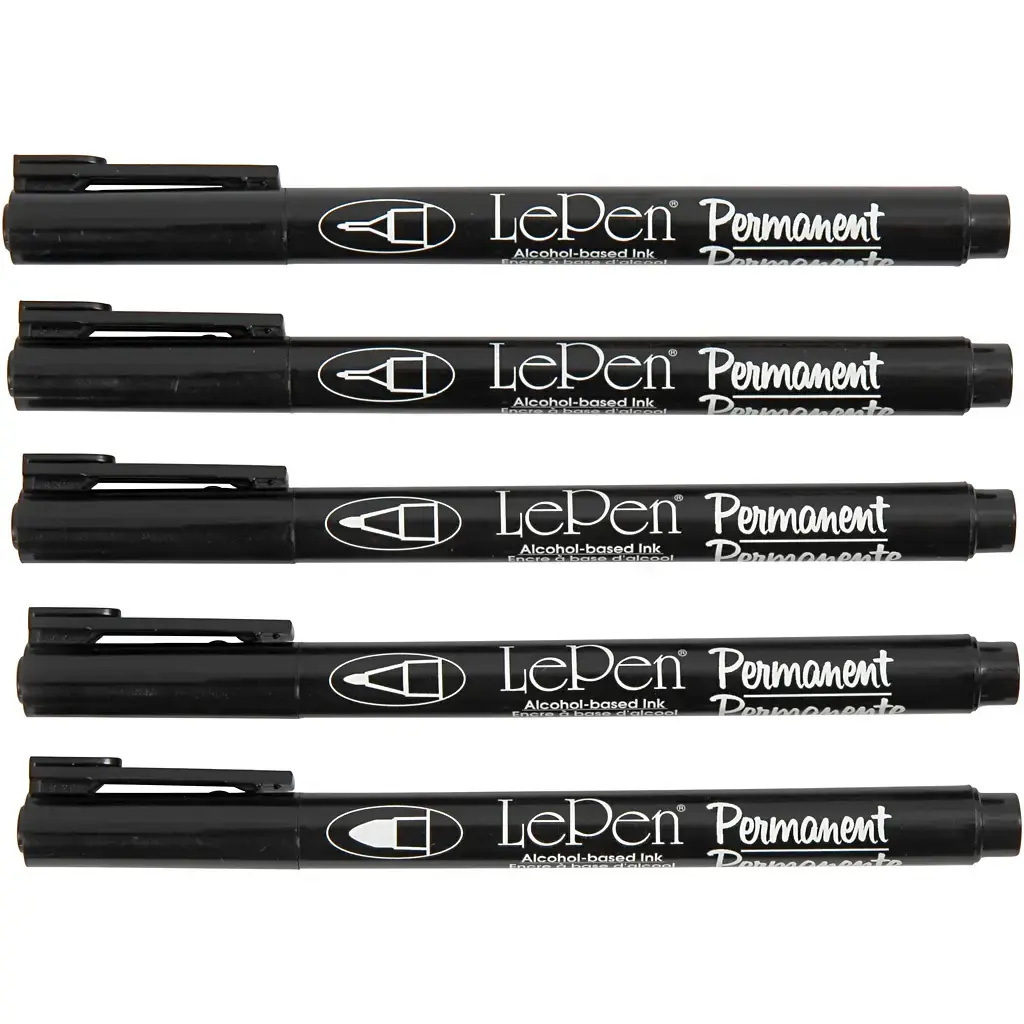 Permanent Tusch stregtykkelse: 2x0,6+2x0,8+1,3 mm, sort, 5ass. - Køb ...