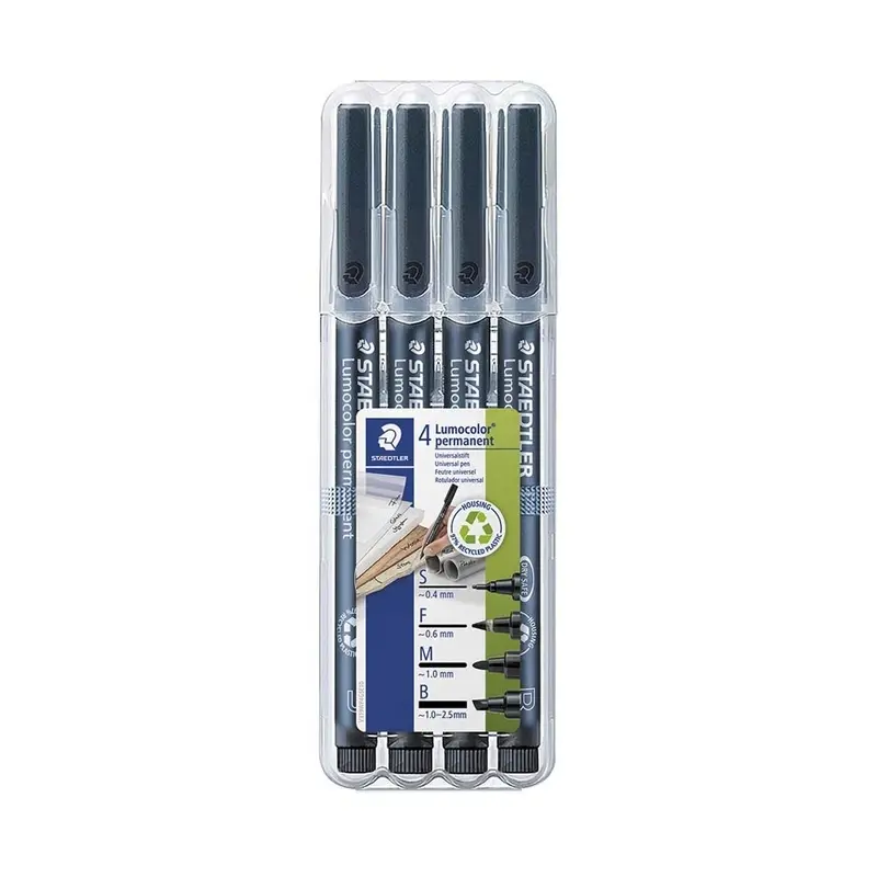 Marker STAEDTLER Lumocolor sort permanent 4 tykkelser