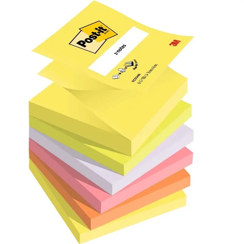 Post-it blok z-notes 76x76mm R330 gul, orange, grøn, lyserød