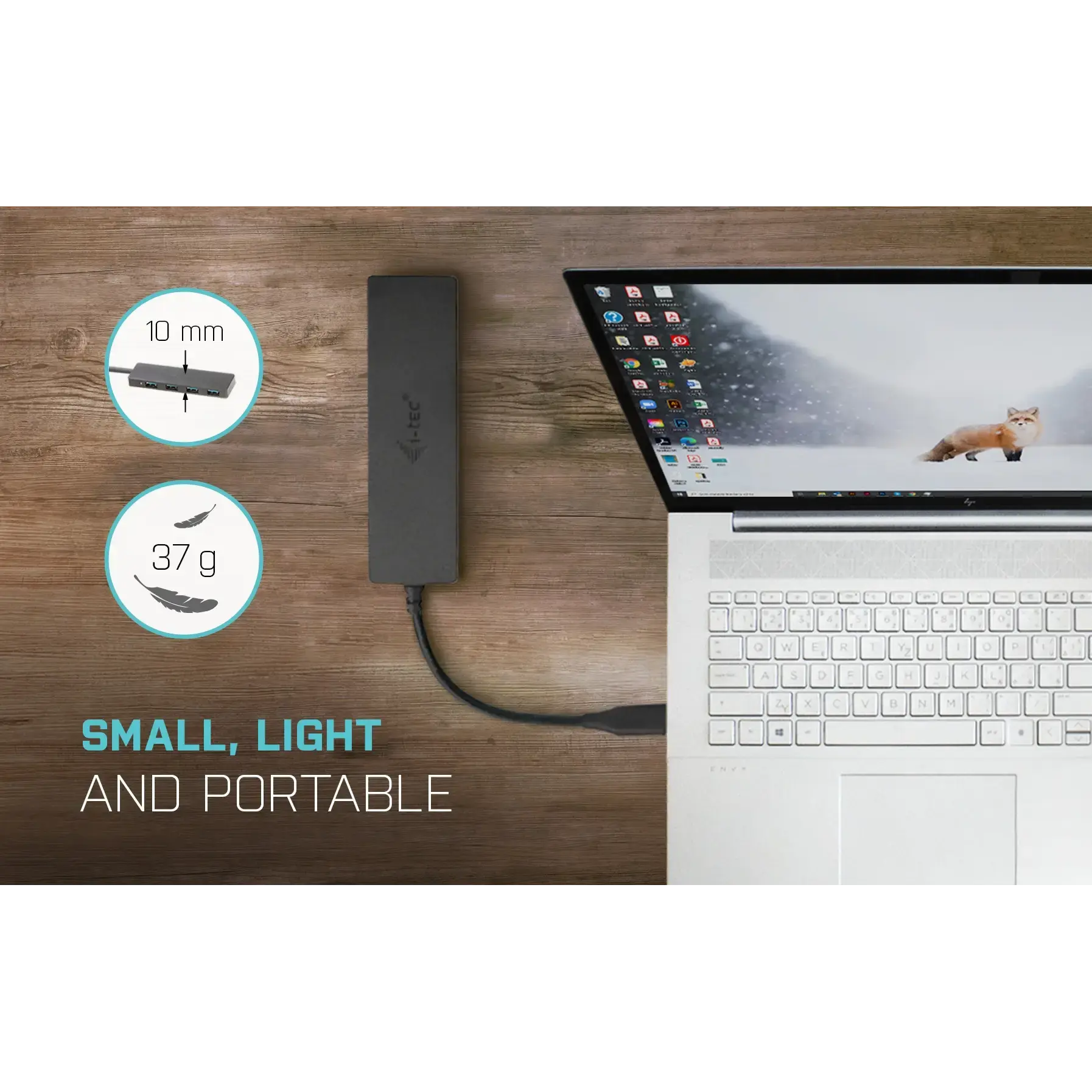 USB-hub - i-tec USB-C Slim Passive HUB - 4x USB-A 3.0 - Sort - 20 cm kabel
