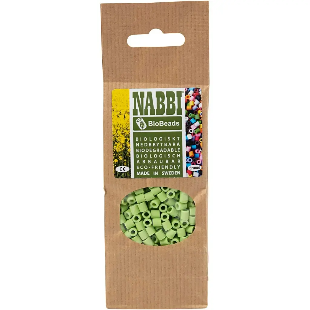 NABBI BioBeads rørperler str. 5x5 mm hulstr. 2,5 mm medium pastel grøn ...