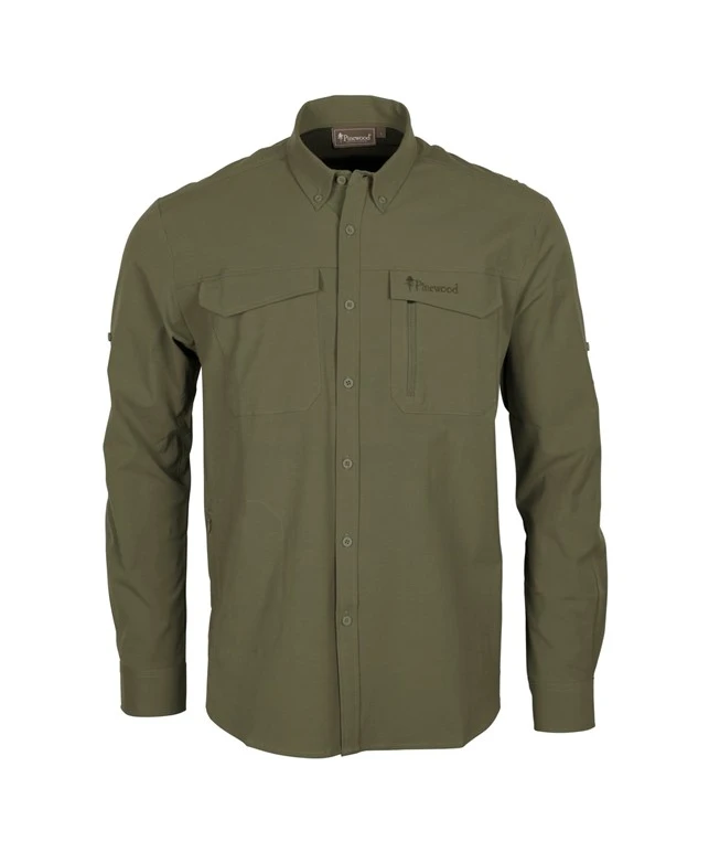 Men's Pajala Shirt - Red Autumn Check Flannel With Suede Reinforcements & Zipped Pockets