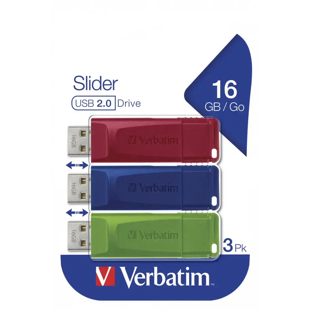 USB stik Verbatim Store 'n' Go Slider USB Drive 16GB (3-pack) - Køb ...