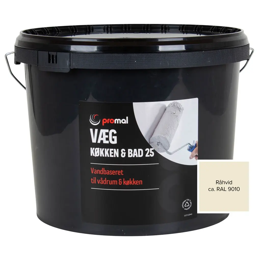 Promal køkken og bad maling lys råhvid glans 25, 10 liter | Køb her