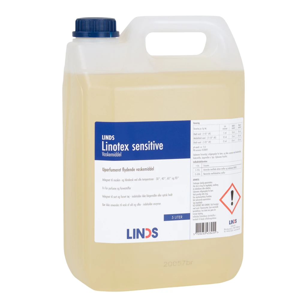 skak Tragisk Sammenbrud Vaskemiddel Linotex Sensitive flyd. 5 ltr » Køb online hos LINDS.dk