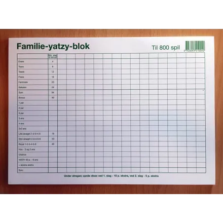 Yatzy blok - Familie A4 - 6