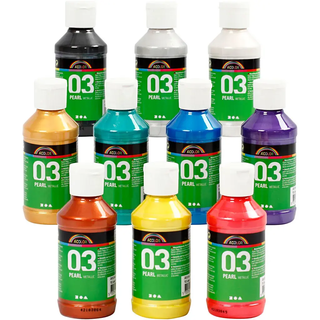 A-Color akrylmaling i metallic farver - 10 x 120 ml.