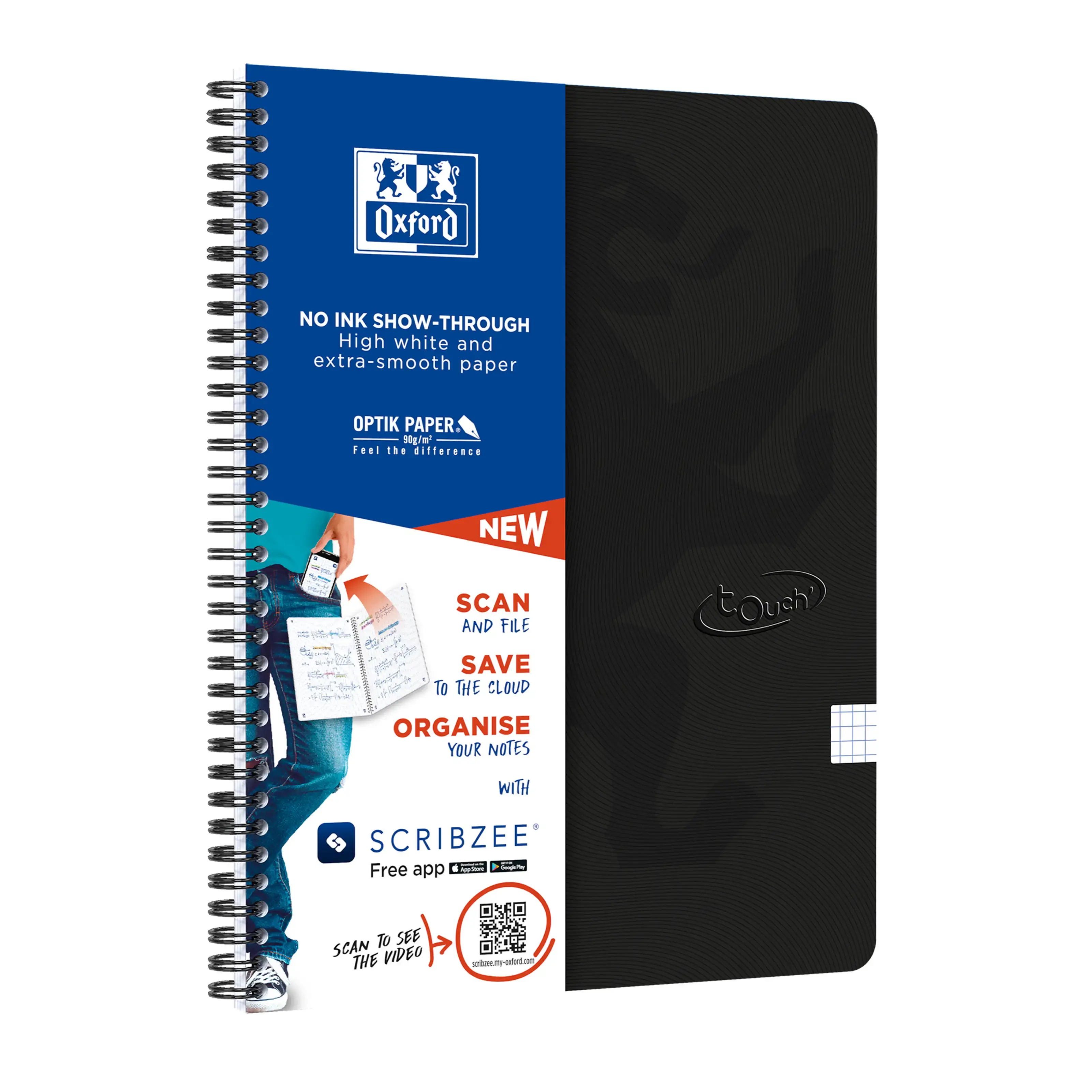 Notesbog Oxford TOUCH A4+ sort kvadreret 90g - 5 stk - Køb billigt på ...