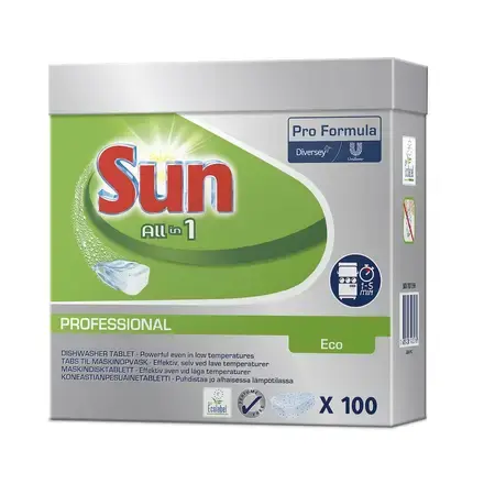 Maskinopvask Tabs Sun Pro All in 1 Eco 100 stk Ecolabel m. Salt/Afsp ...