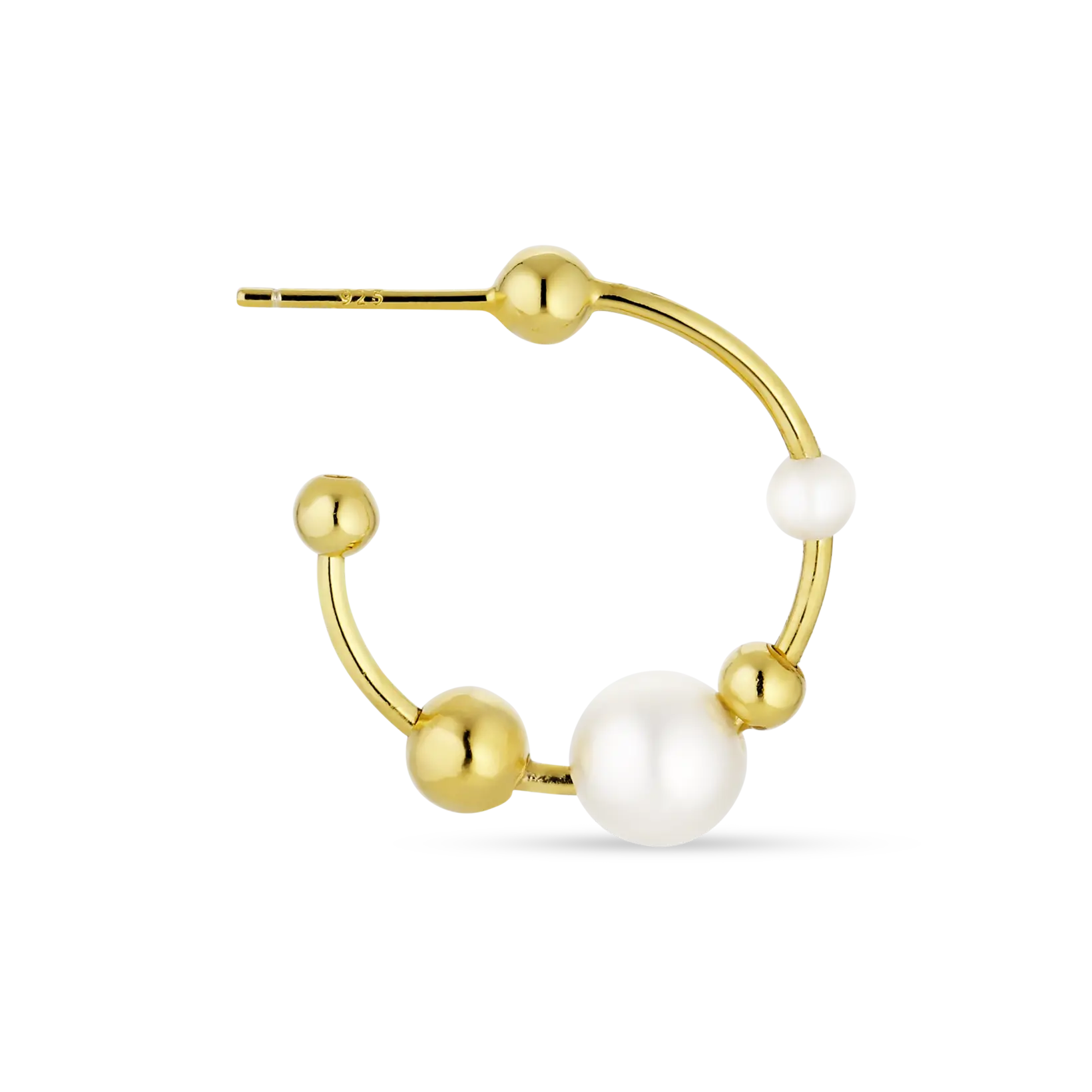 Jane Kønig - Atomic Stud w. pearl pendant - Forgyldt