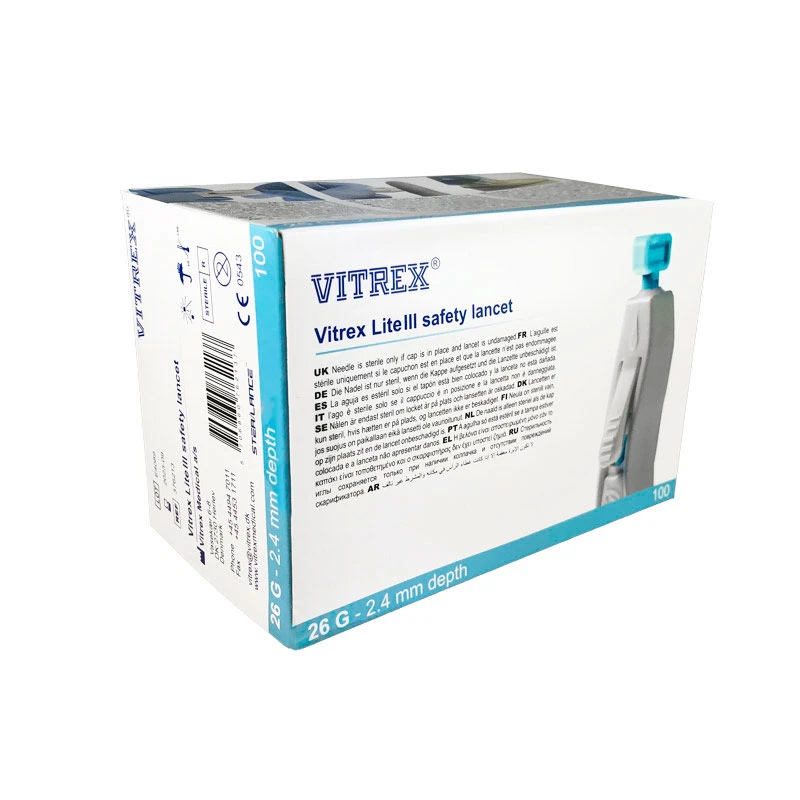 Vitrex Lite III safety lancet blå 26G 2,4 mm, 100 stk.