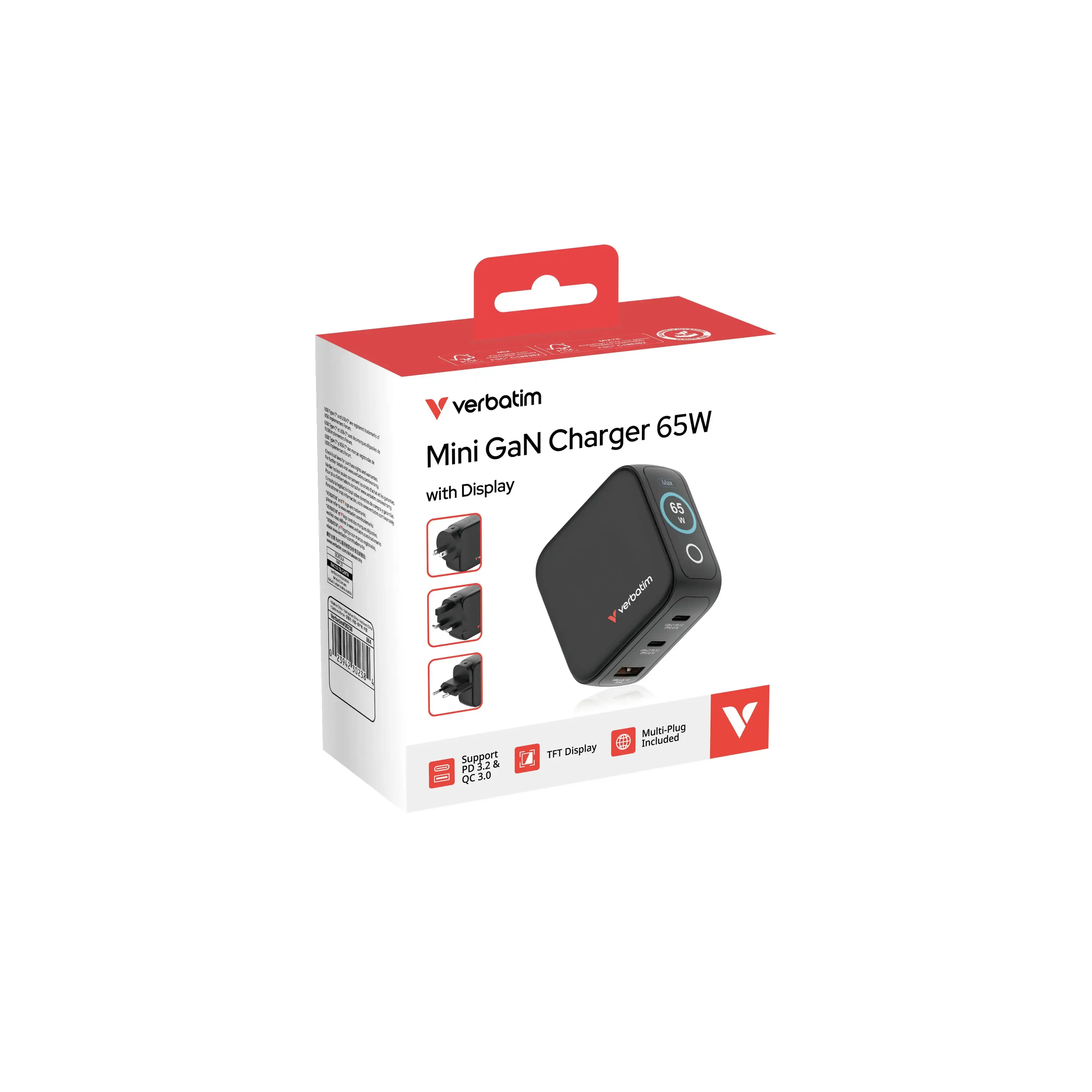 Rejseoplader - Verbatim - Mini GaN Charger - 3-port - USB-C/USB-A - 65W ...