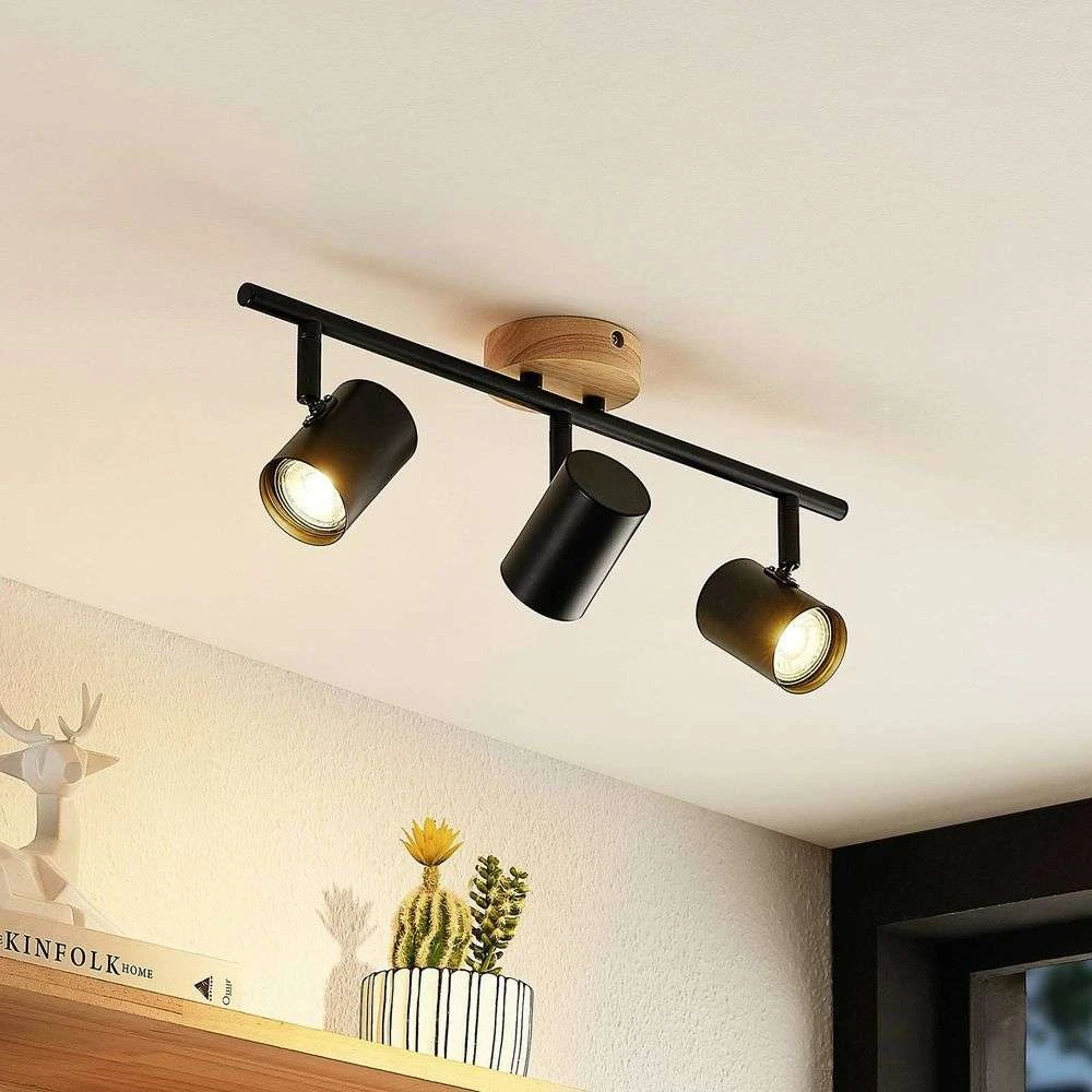 Xiomara 3 Ceiling Lamp Black Light Wood Lindby