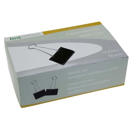 Papirklemme stål bnt sort 50mm foldback 12stk/pak