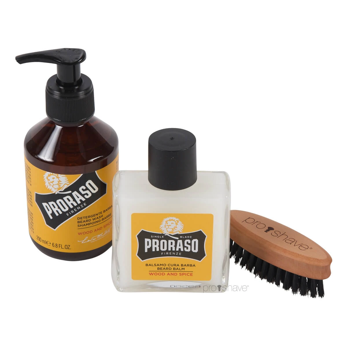 Beard Brush, Beard Shampoo and Beard Balm from Proraso Wood & Spice