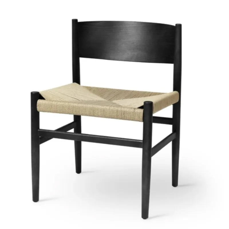span Anzai hul Mater Nestor Spisebordsstol med armlæn Sort bøg Lys flet - Hurtig levering