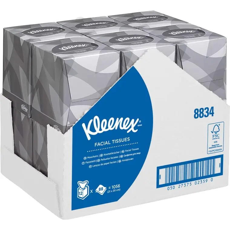 Med andre band log violet Ansigtsservietter, Kimberly-Clark Kleenex, 2-lags, 30,8x23,4cm, hvid, 100%  nyfiber - 12 kasser