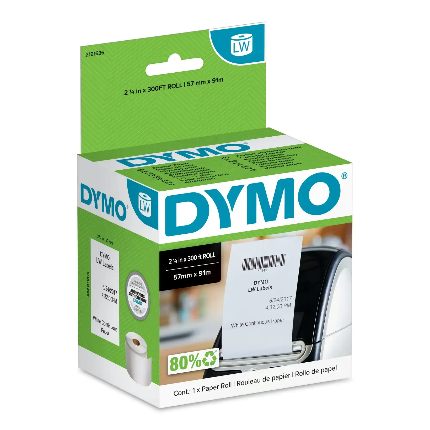 Dymo LabelWrite 57mm x 91mm Receipt Labels white non-adhesiv - Køb ...