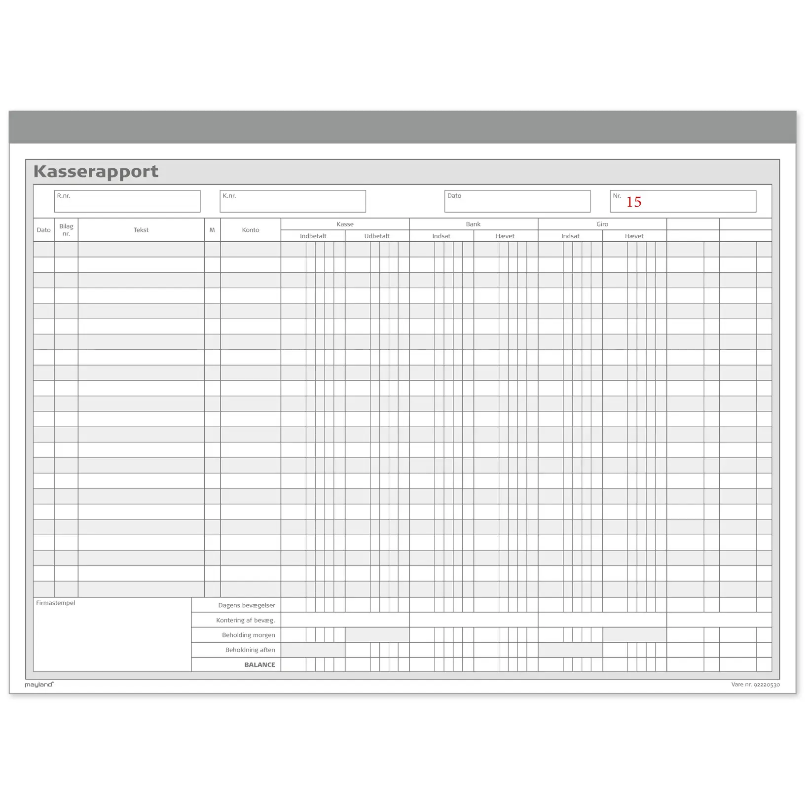 Kasserapport 228 x 297 mm 92220630 - 5 blokke á 2x50 ark - Køb billigt