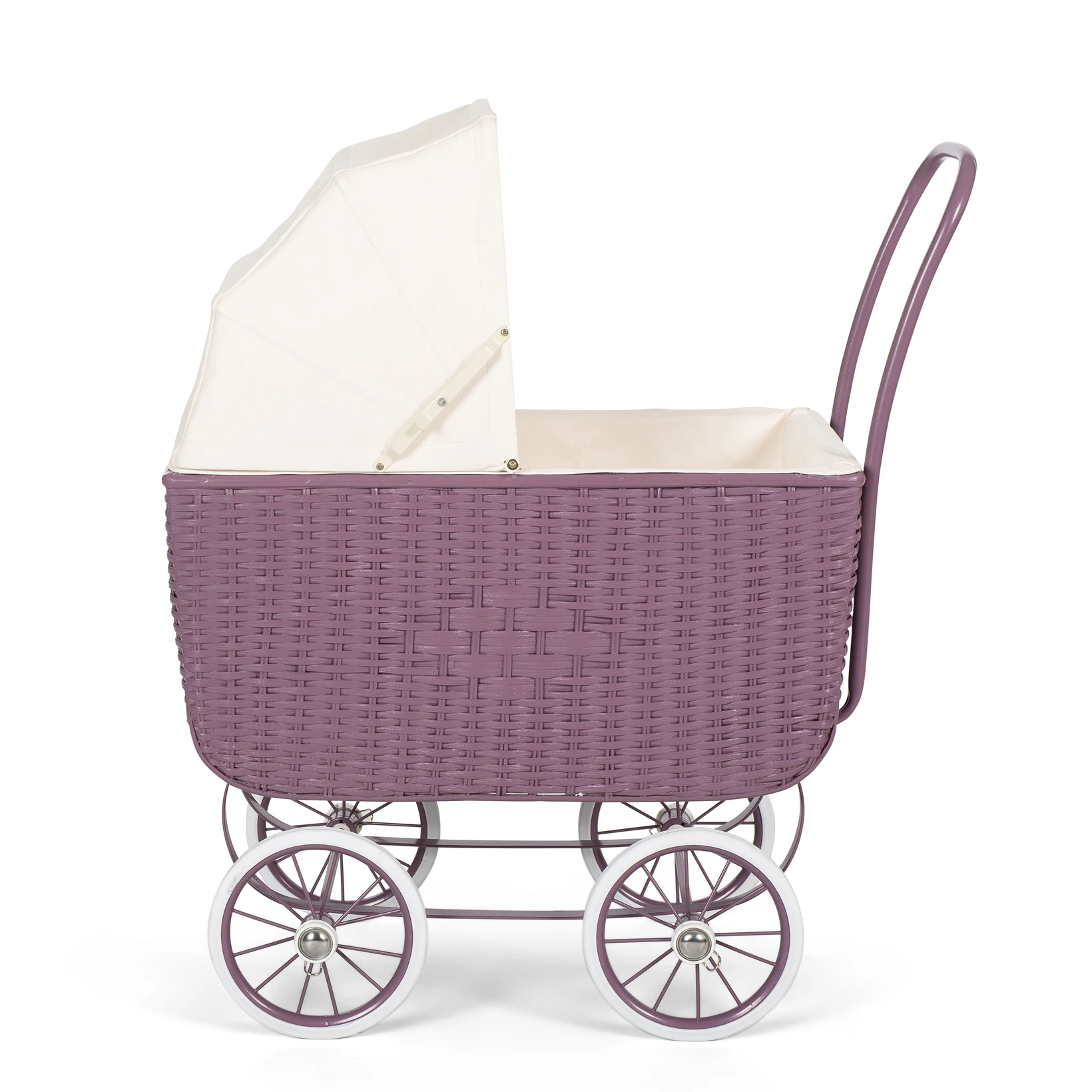 DOLL PRAM RETRO RATTAN PURPLE