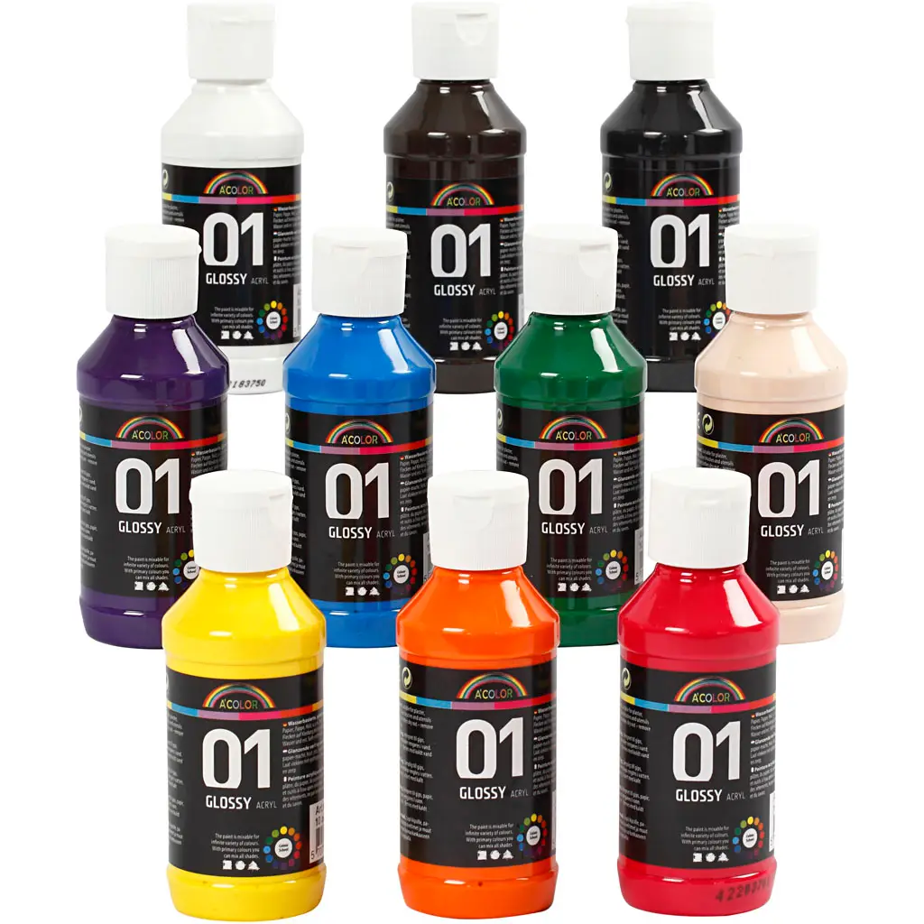 Akrylmaling Pigment primærfarver, 5x500ml - på