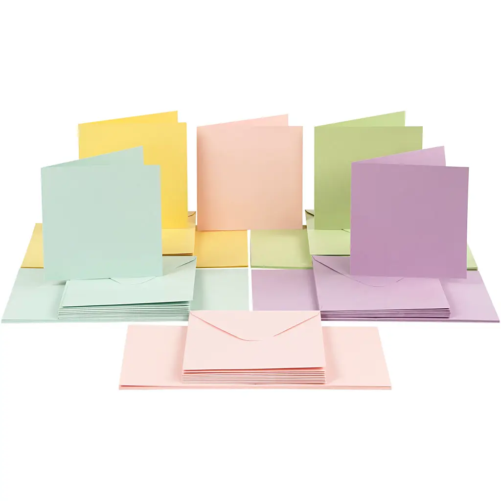 Kort og kuverter kort str. 15x15 cm kuvert 16x16 cm pastelfarver sæt - billigt på Graf