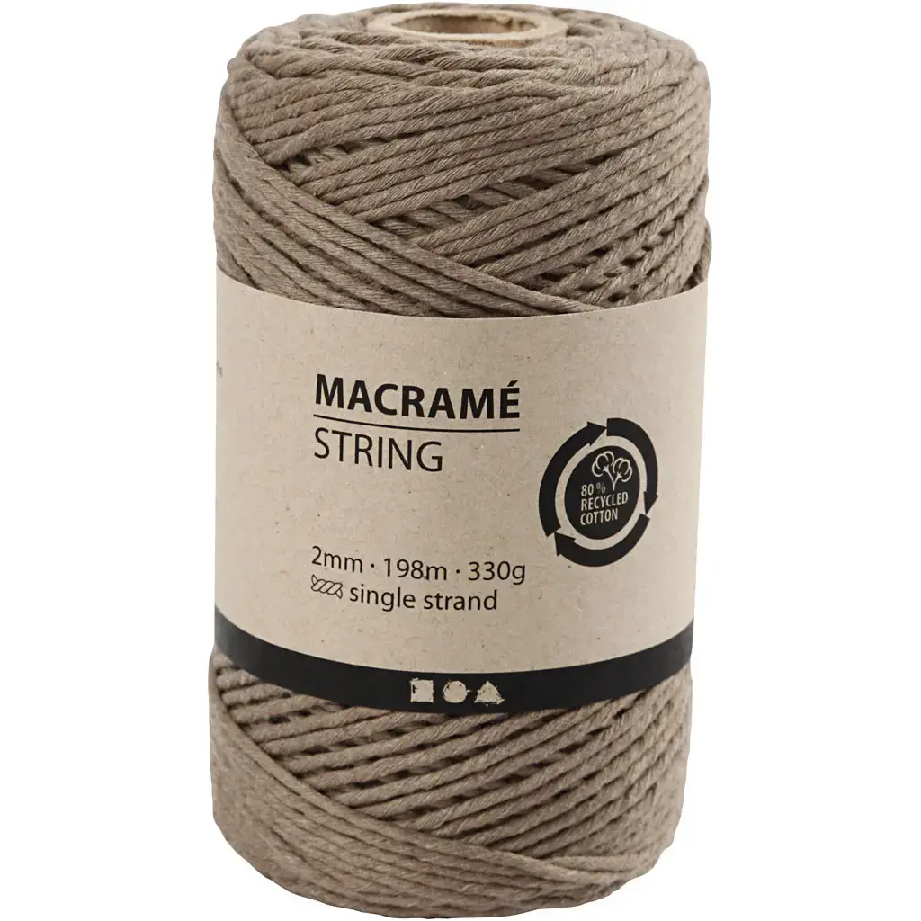 Macrame snor Lys Brun - L: 198m | 2mm 330g - Køb billigt på Grafical.dk