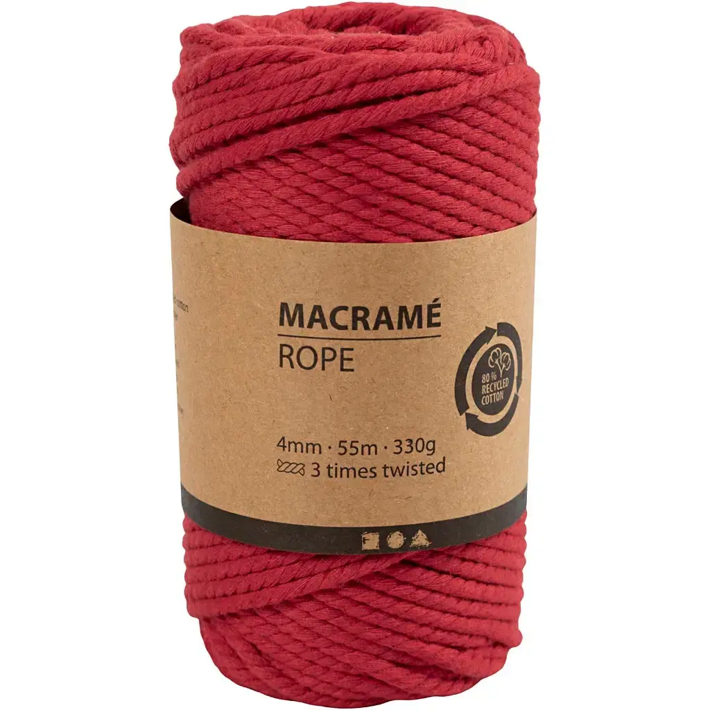 Macramé snor L: 55 m diam. 4 mm rød 330 g » Køb billigt på Grafical.dk