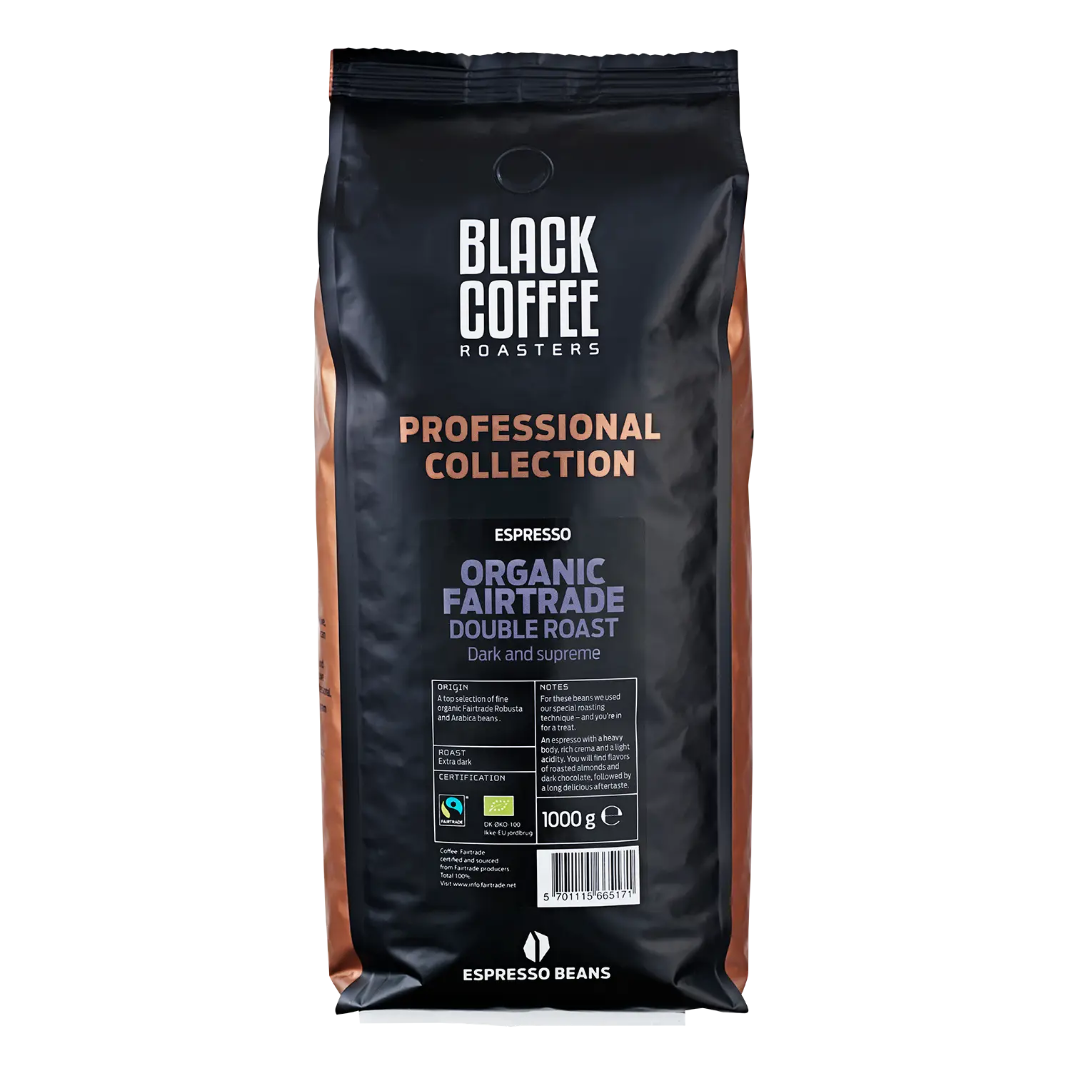 Hele kaffebønner Black Coffee Roasters Double Roast Organic Fairtrade 1