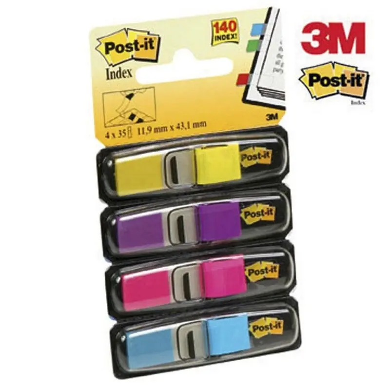Post-it smalle index i plastdispenser ass. farver 4x35stk/pa
