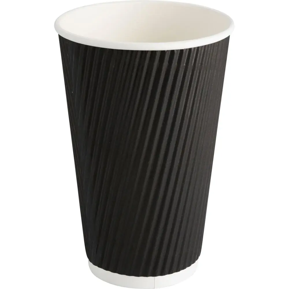 Pap krus 13,4cm, Ø9cm, 48 cl, sort, PE/pap, 16 oz, Ripple Wall - 500 stk