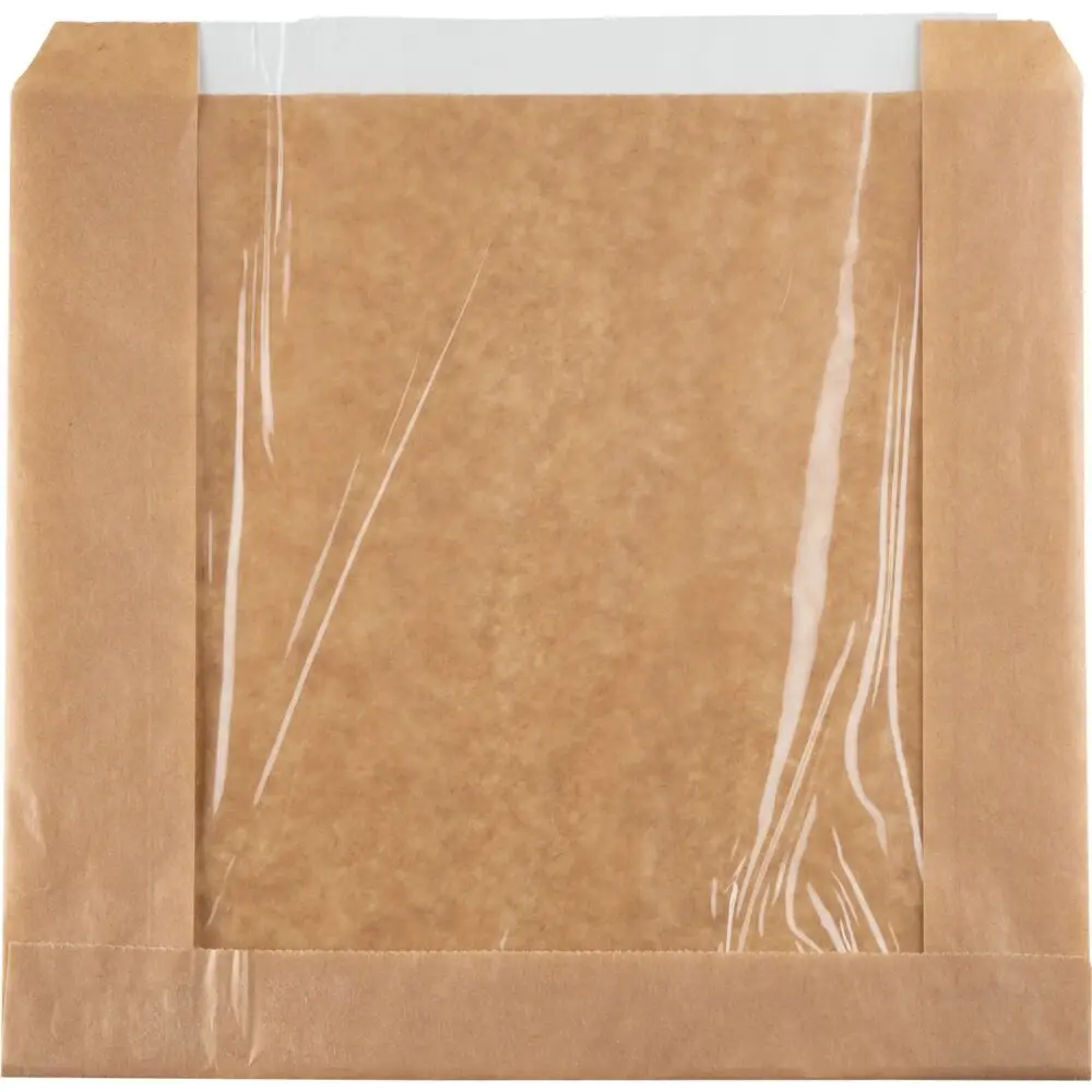 Papirspose med rude PE 215x210mm 32+10 g-m2 brun 140 mm - 1000 stk ...