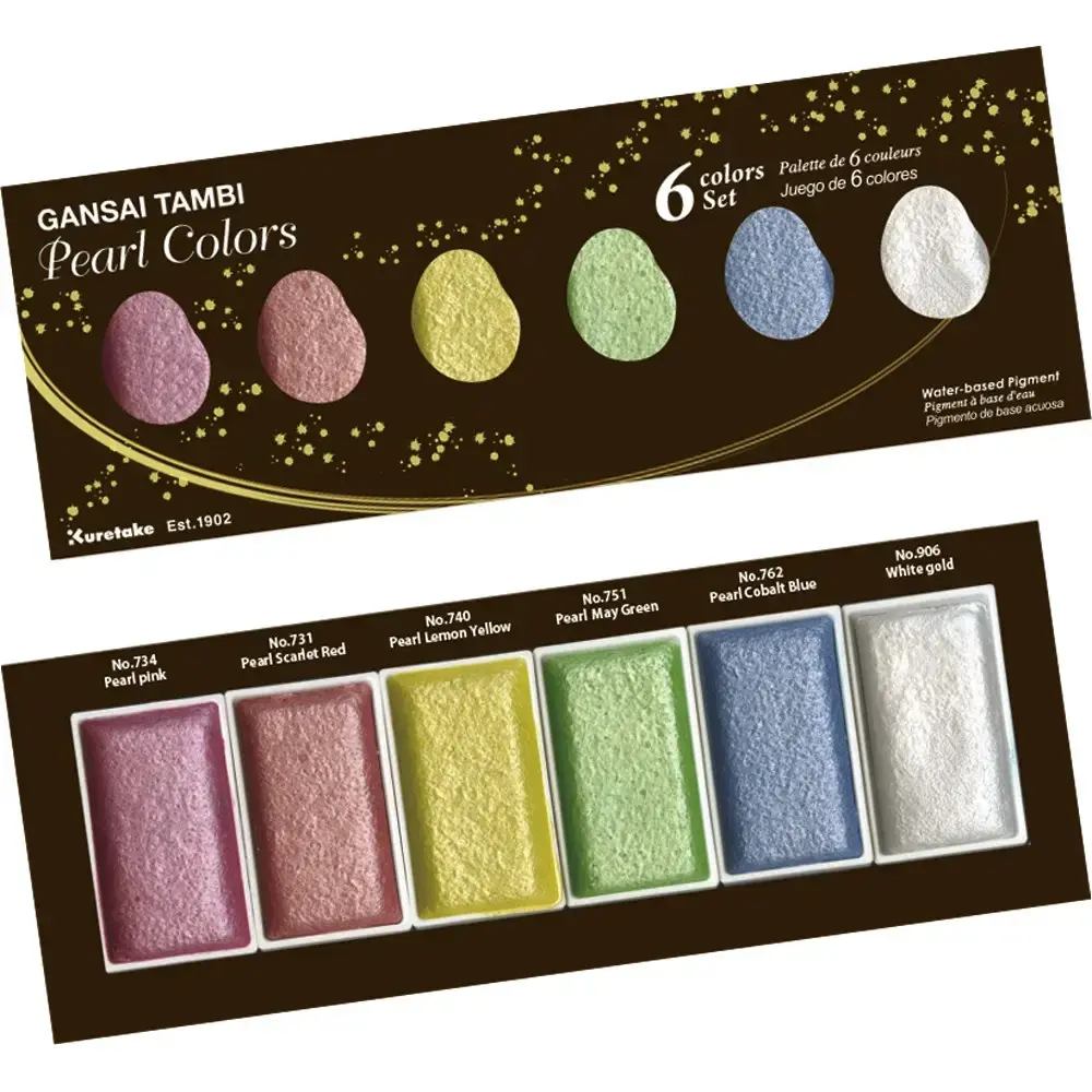 Akvarel farver - ZIG Gansai Tambi Pearl Colors 6 Farver Sæt - Køb ...