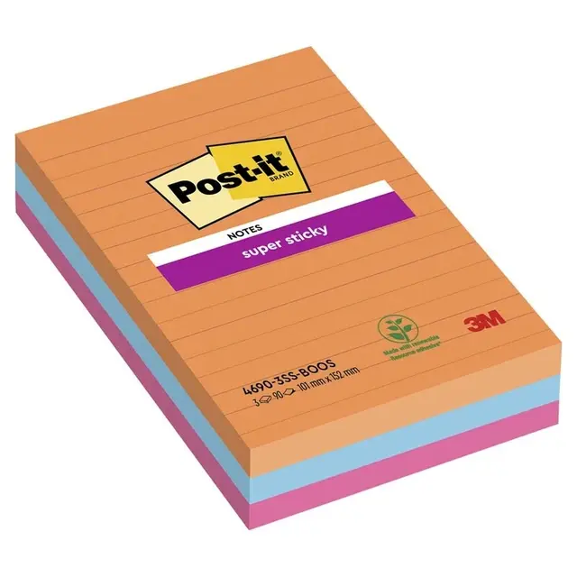 Post-it blok Super Sticky Large lin. ass. 101x152mm 3blk/pak