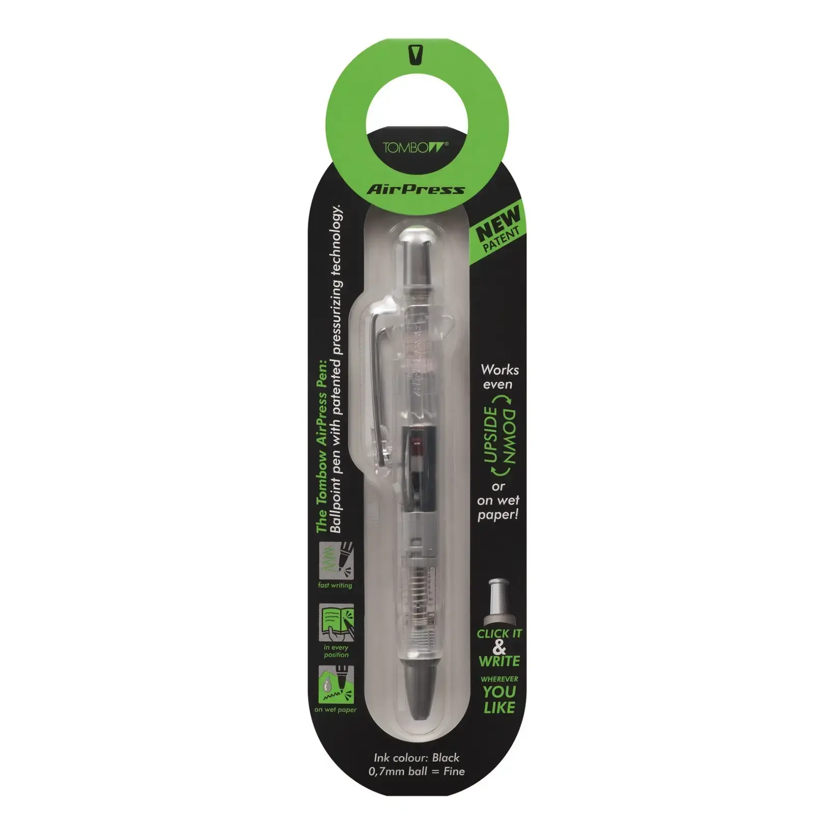 TOMBOW AirPress Druckkugelschreiber – Transparent, Superpraktisch Für Unterwegs, Inkl. Druckmechanik