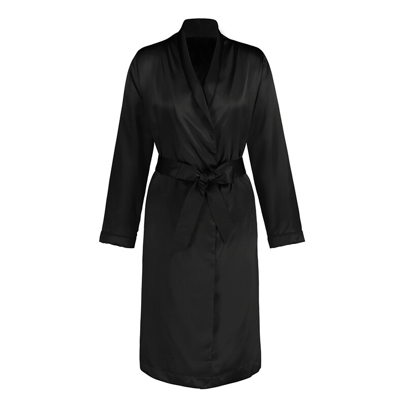 HUNKEMÖLLER SATIN FLANNEL MORGENKÅBE, SORT