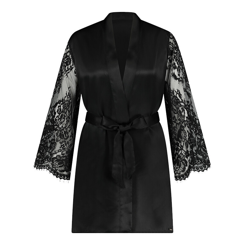 HUNKEMÖLLER SILK LACE KIMONO, SORT