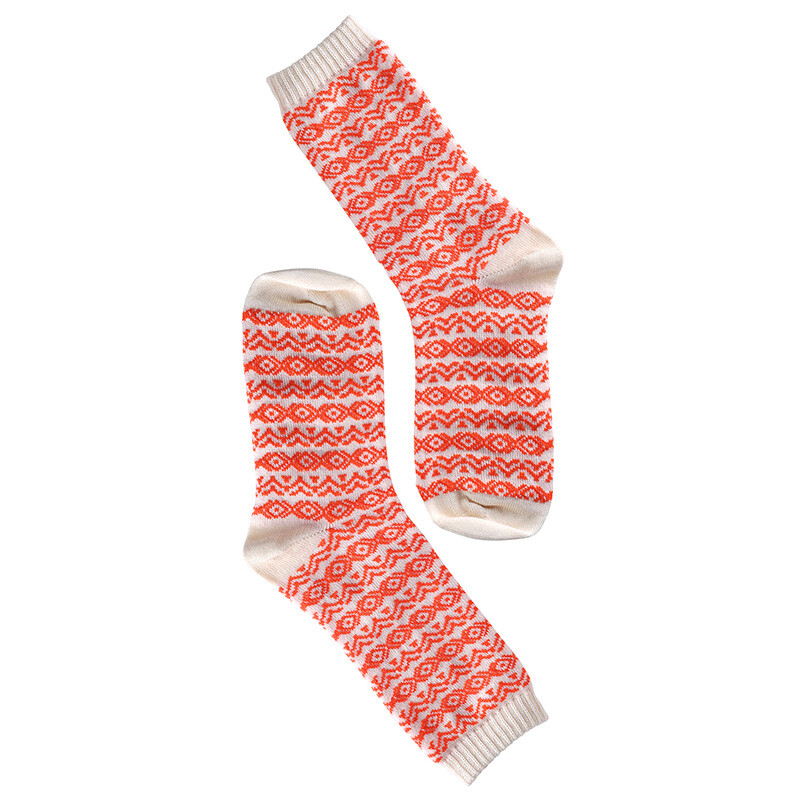 5: â¤ï¸ Oroblu - Strømper - Note Woman Wool Pattern - Off White/Orange
