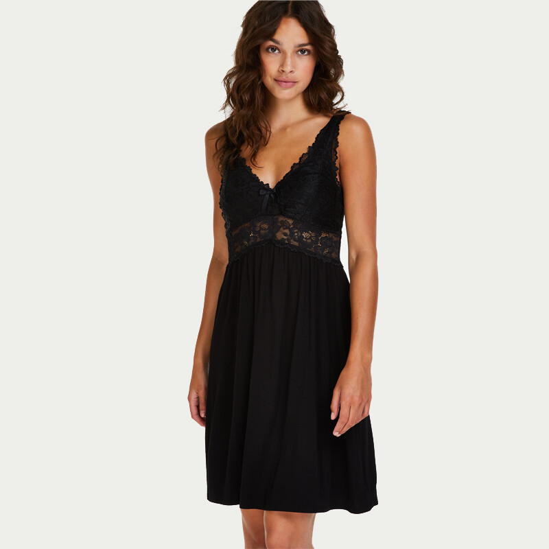 Hunkemöller Nora Lace Natkjole Black, Farve: Sort, Størrelse: XS, Dame