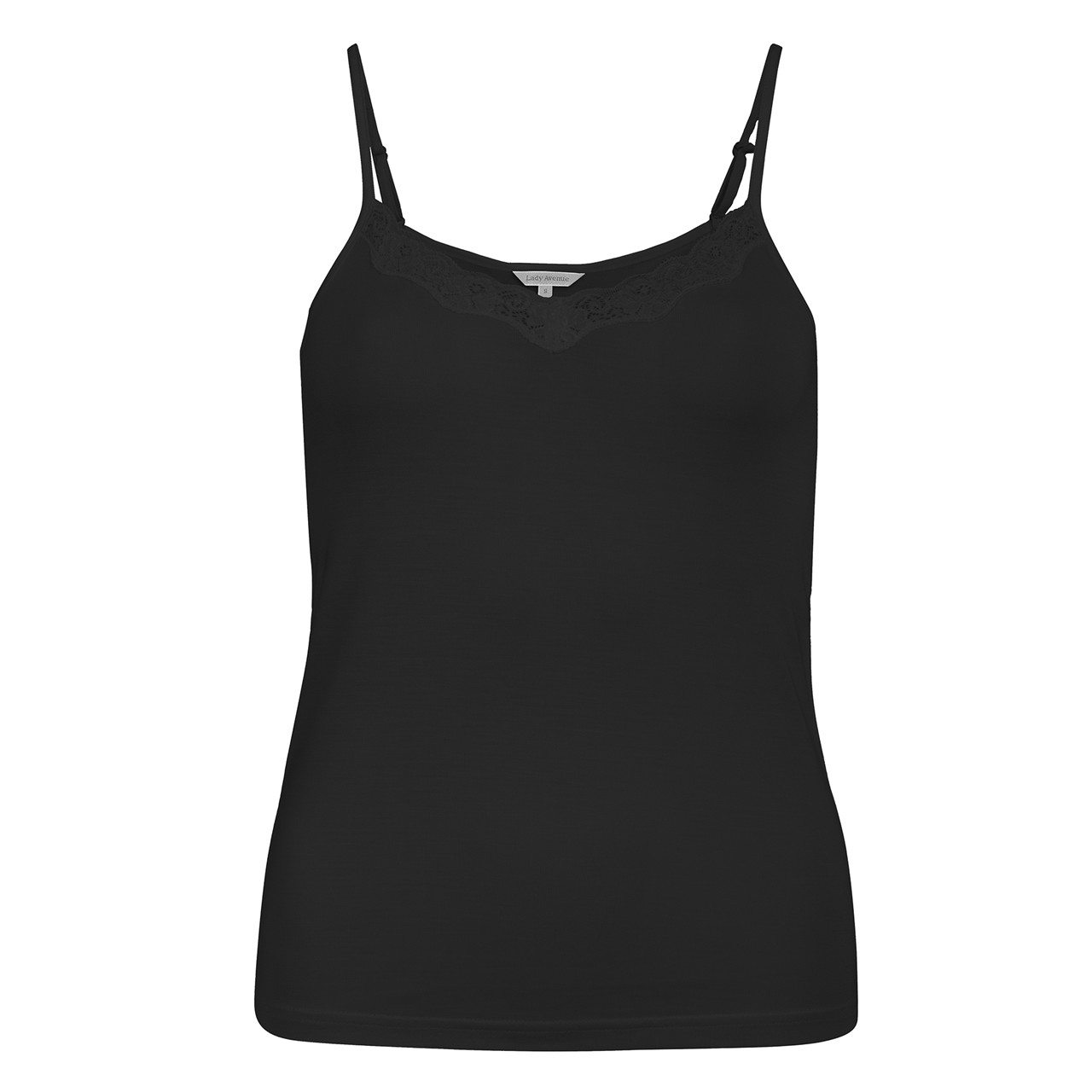 Se Lady Avenue Silk Jersey Camisole Lace Top, Farve: Sort, Størrelse: S, Dame hos Netlingeri.dk