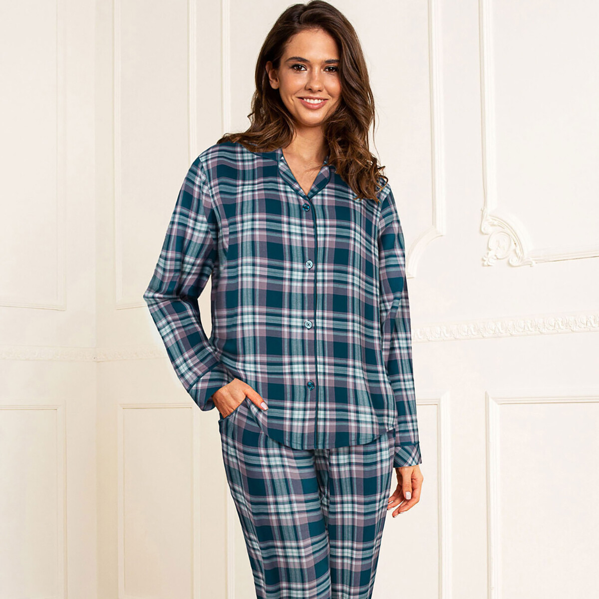 Se Lady Avenue Cotton Flannel Pyjamas, Farve: Petrol Orange, Størrelse: L, Dame hos Netlingeri.dk